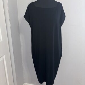 Eileen Fisher Black Viscose Jersey Knit Dress Sleeveless Pockets  Midi Small